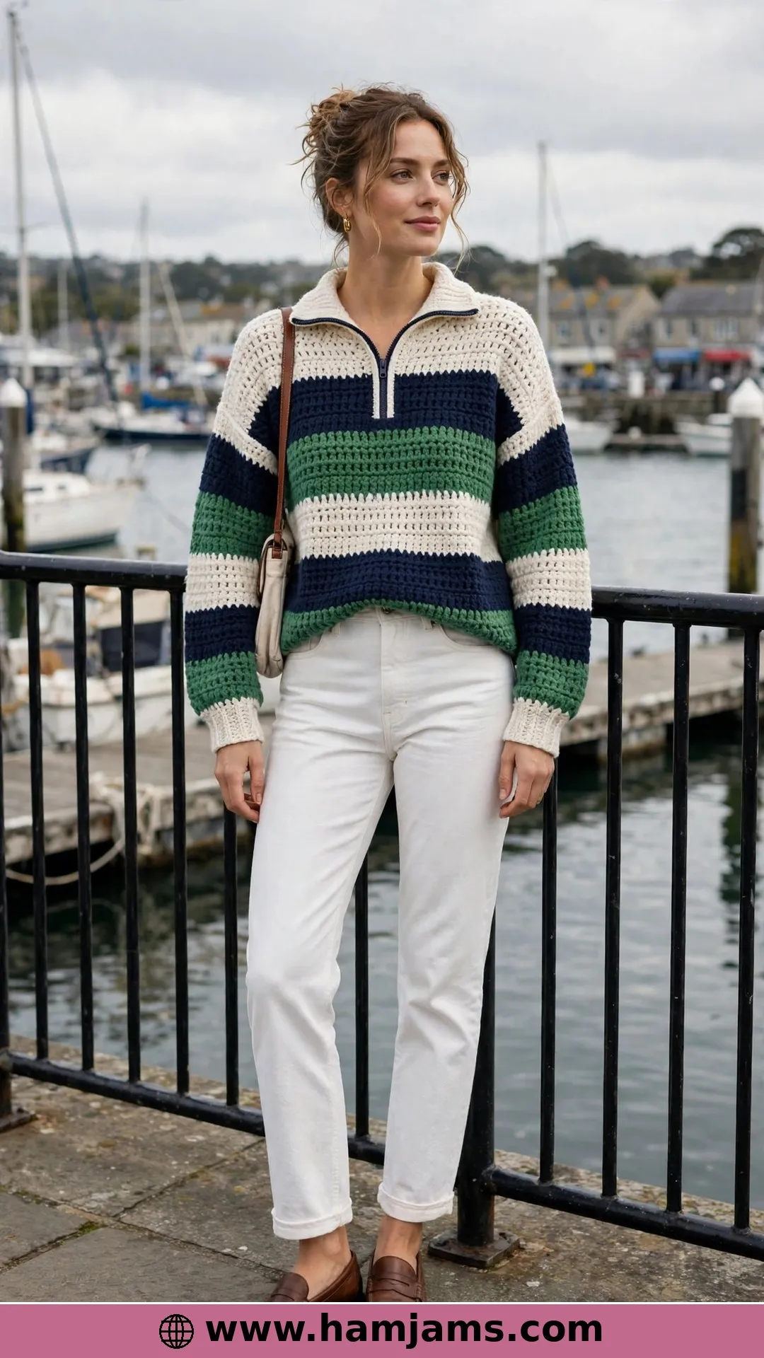 The Marina Sweater with Sailor Stripes and a Zip Collar