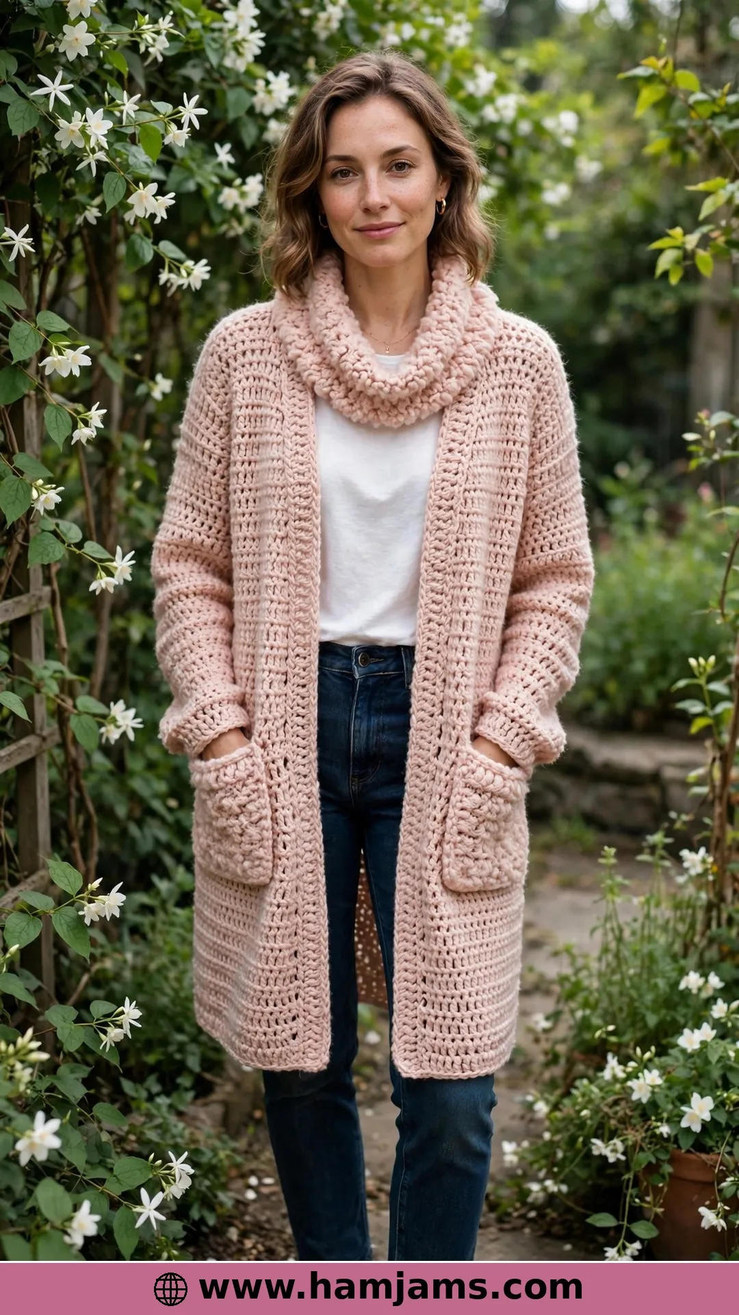 Blush Long Cardi with Patch Pockets