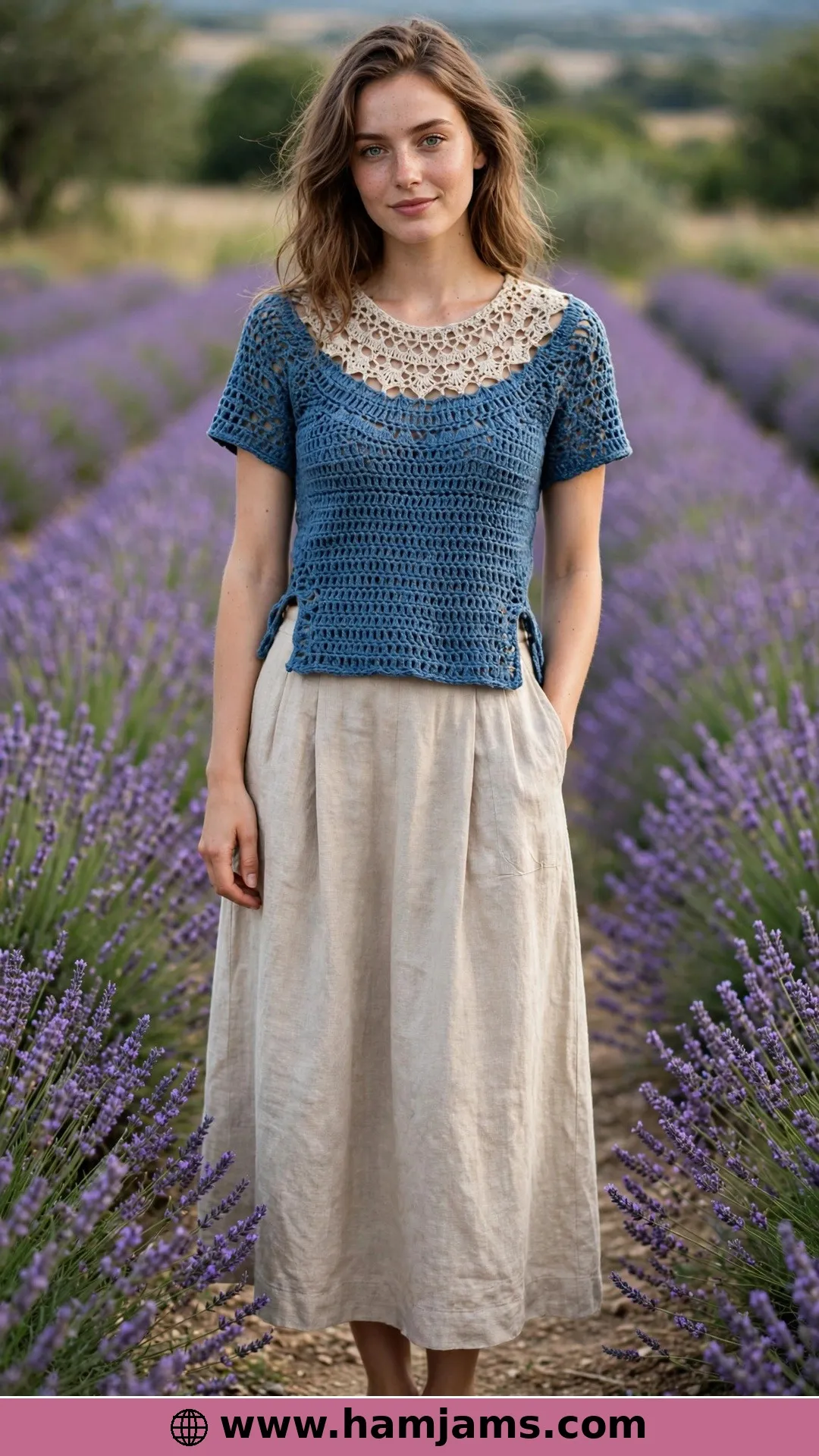 The Bonnie Blue Top with the Round Lace Yoke
