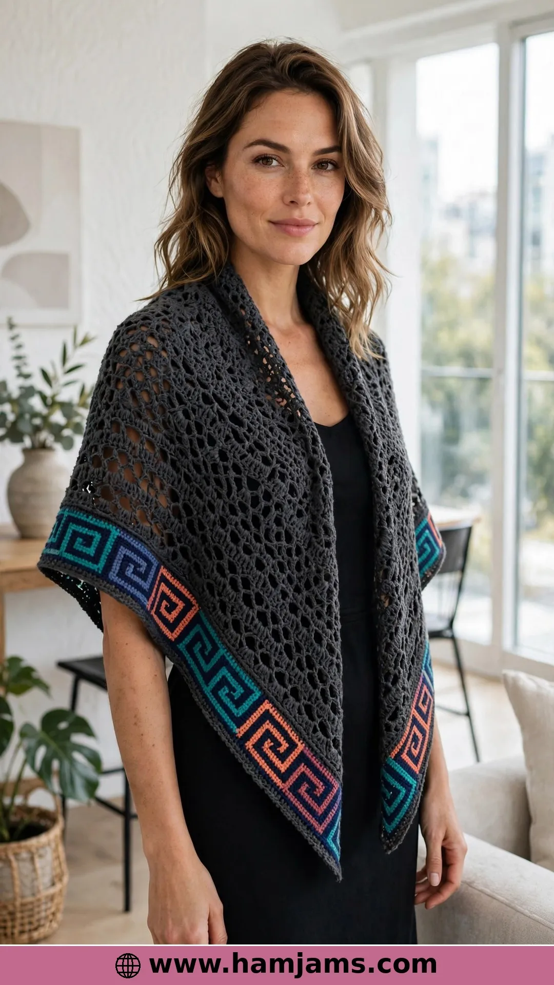 The Coral Ridge Shawl with the Greek-Key Border