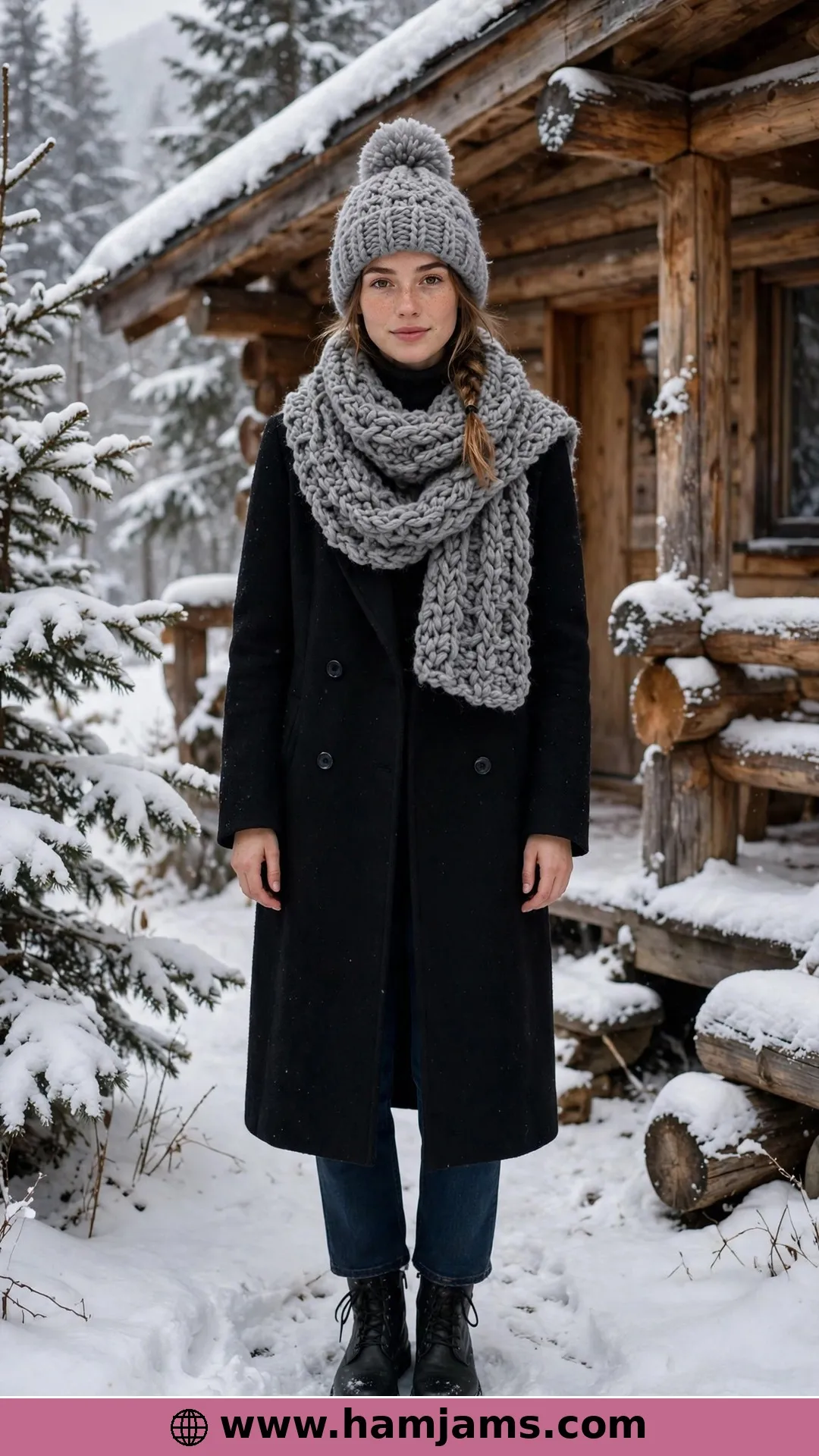 The Camilla Hat in Winter Fog with the Oversized Pompom