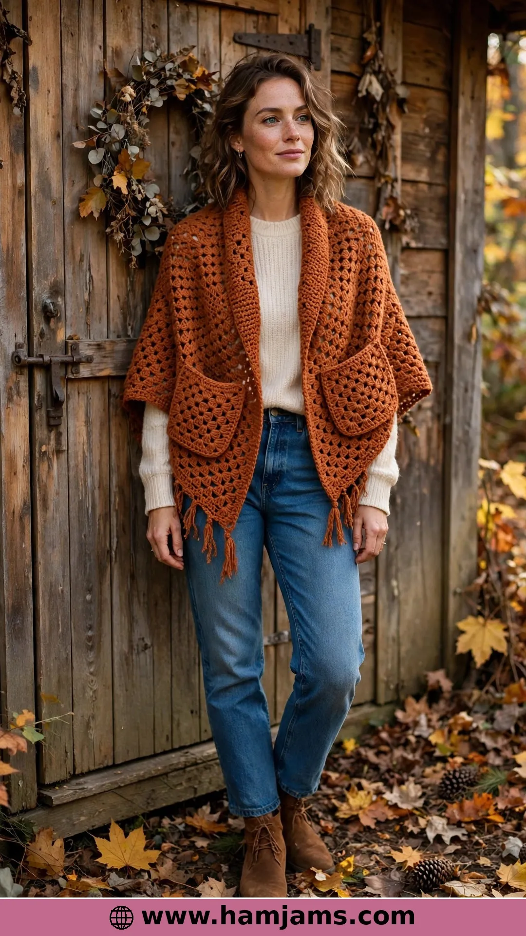 The Persimmon Pocket Shawl in Warm Autumn Wool