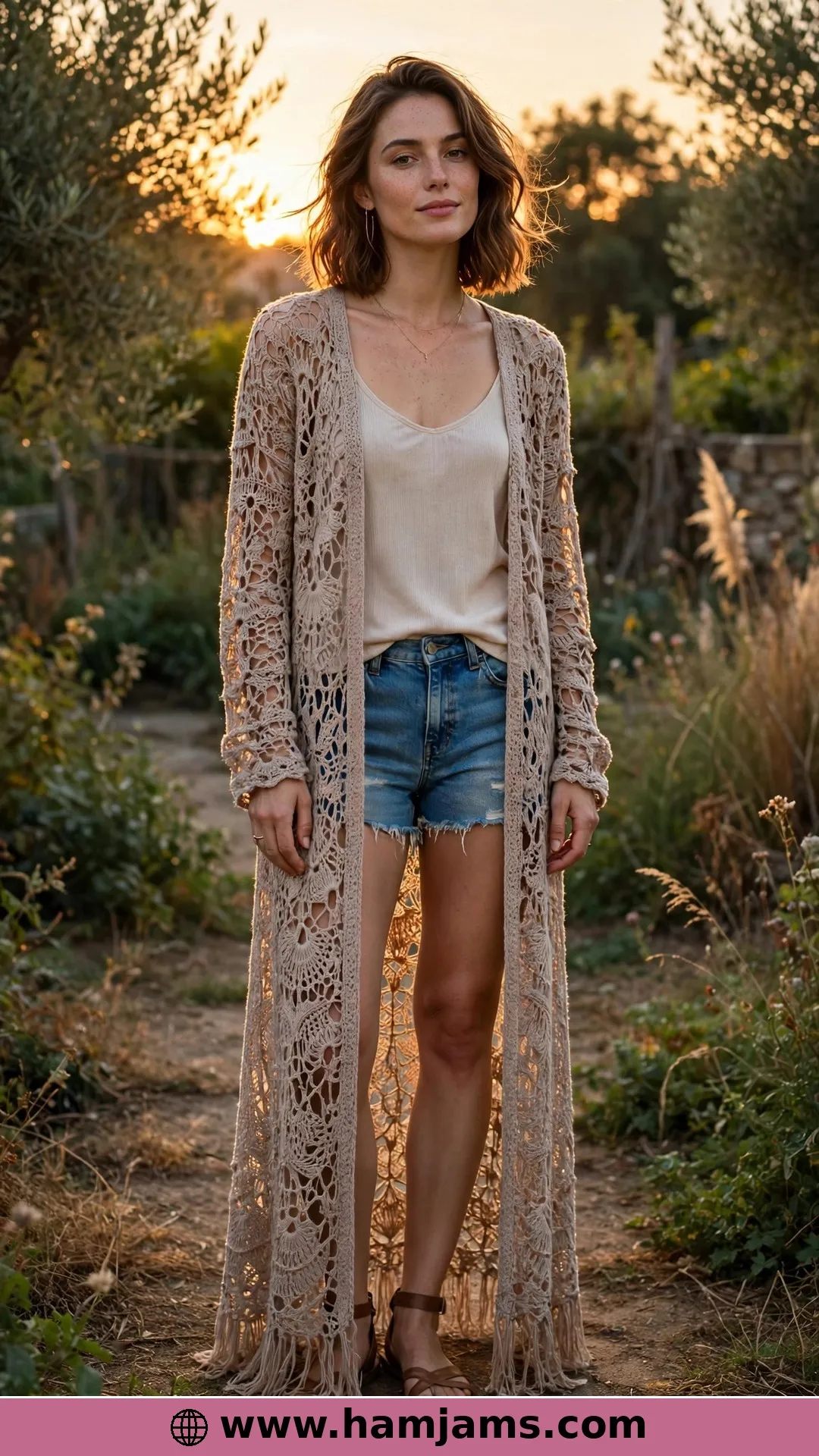 Bamboo-Lace Longline Cardigan