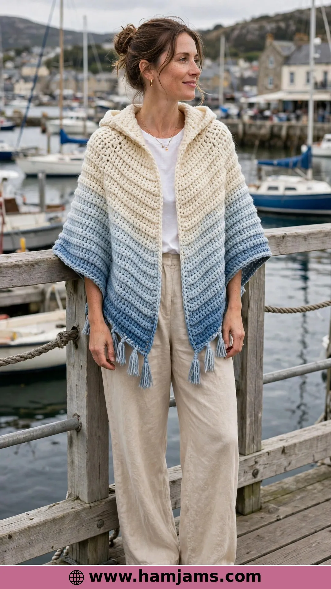 The Graduated-Stripe Poncho with Two Ways to Wear It