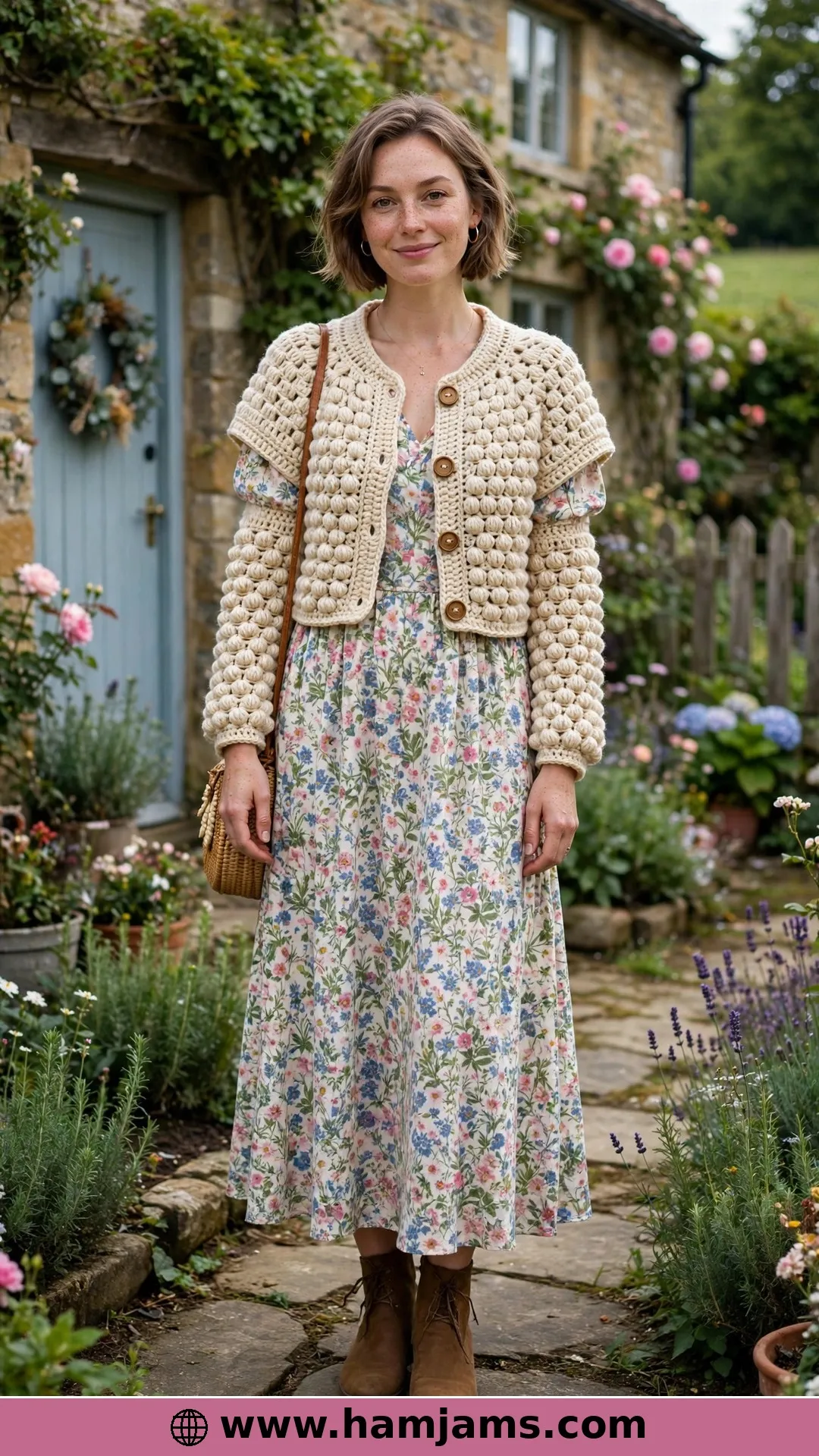 The Two-Rectangle Bobble Bolero with Wooden Buttons