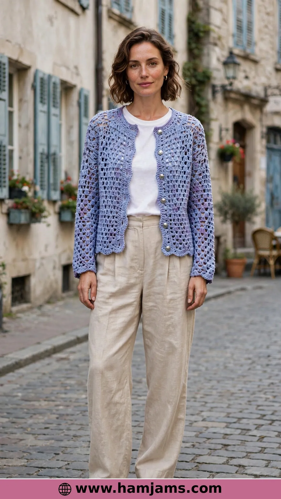 The Hip-Length Cotton Jacket with Silver Buttons