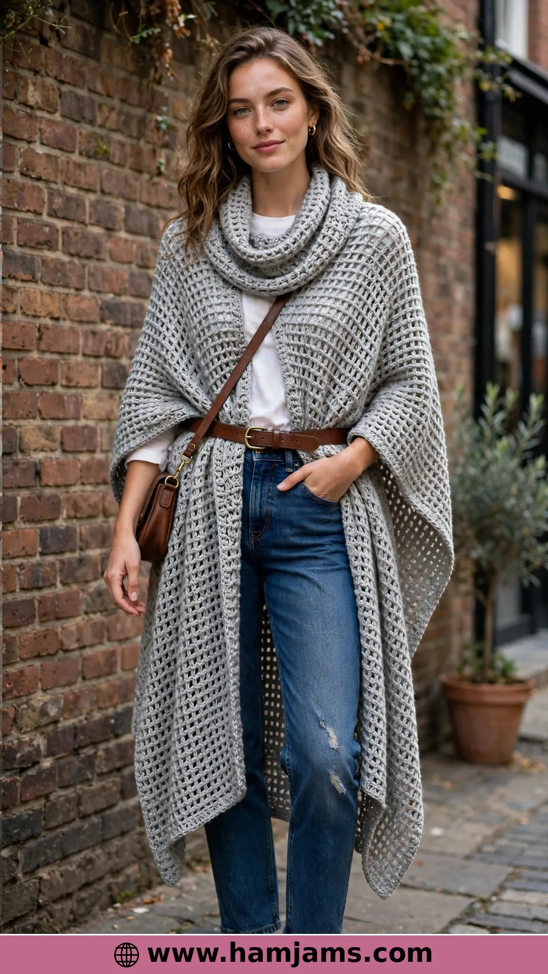 The Seamless Waffle Poncho with the City-Chic Cowl