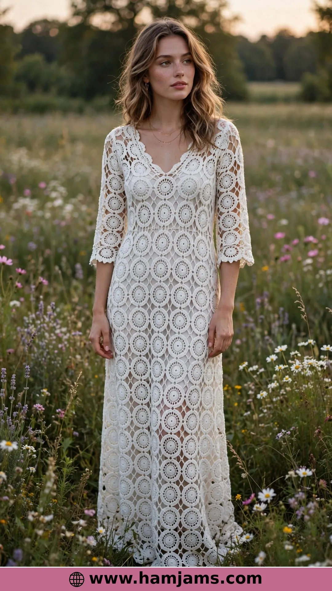 The Bridal-White Motif Maxi Built from Circles
