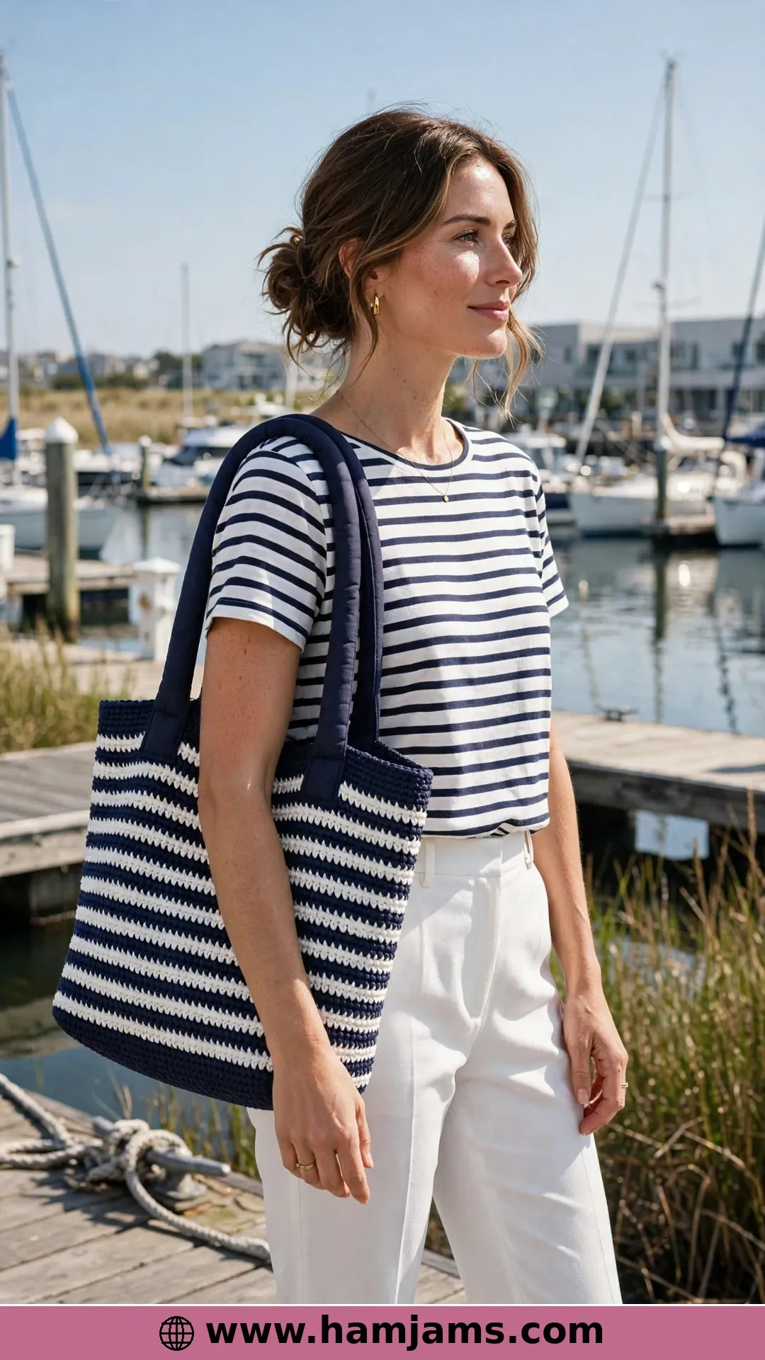 The Simple Striped Tote in Navy and White