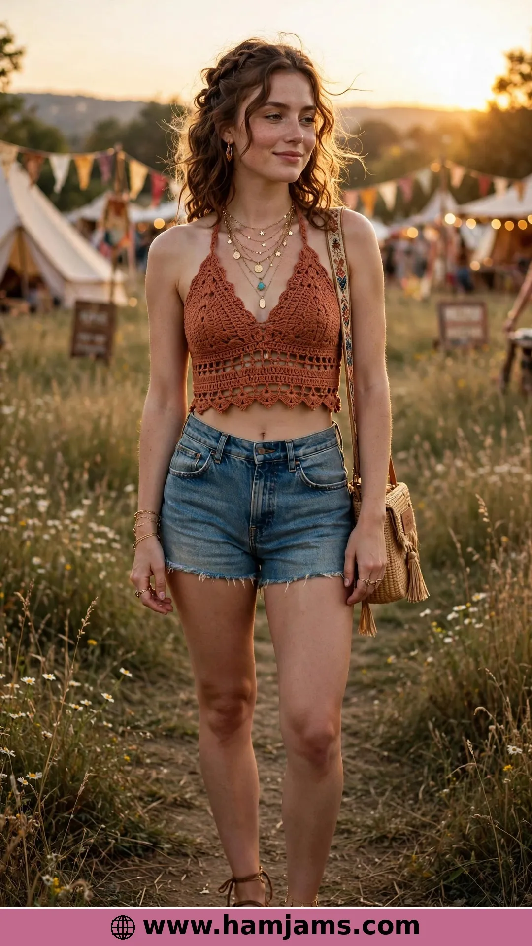 The Boho Halter Crop with the Picot Panel and Lace-Up Back