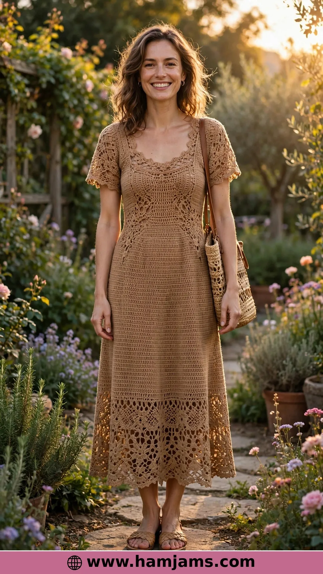 The Golden Hour Sundress with Lace on the Skirt and Sleeves
