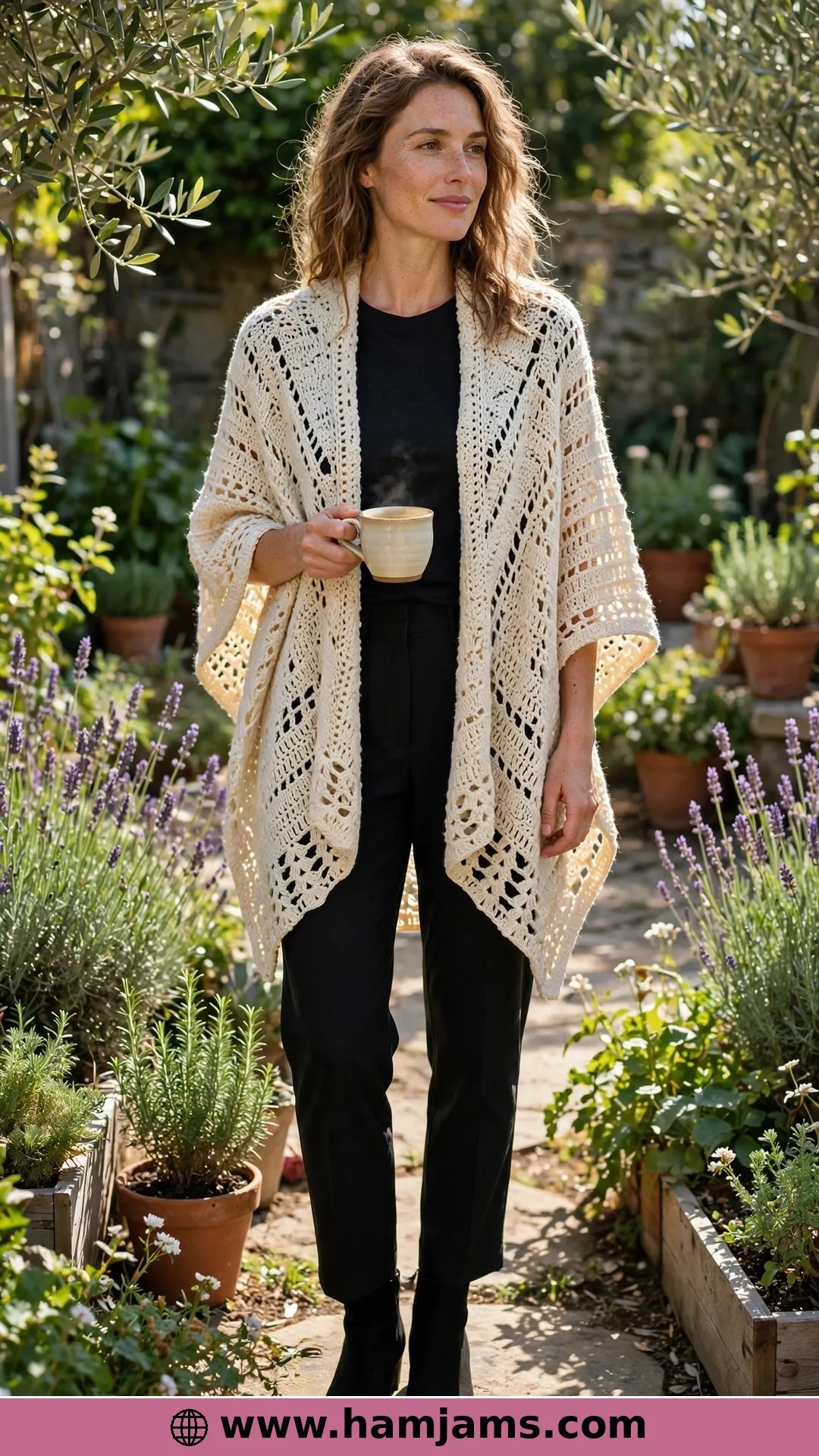 The One-Rectangle Lacy Poncho in Cream