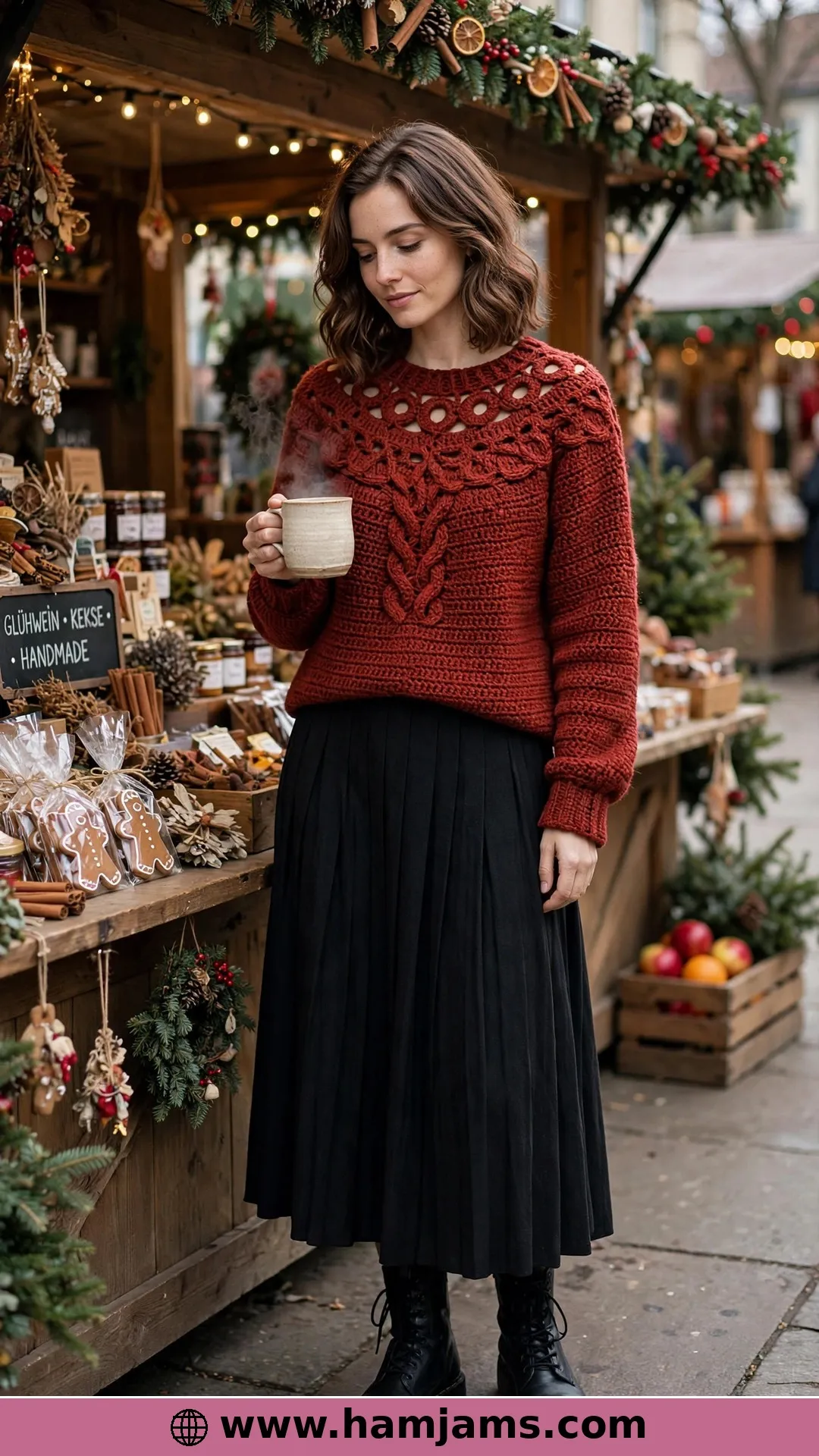 The Blushing Embers Yoke Sweater with Cable Loops