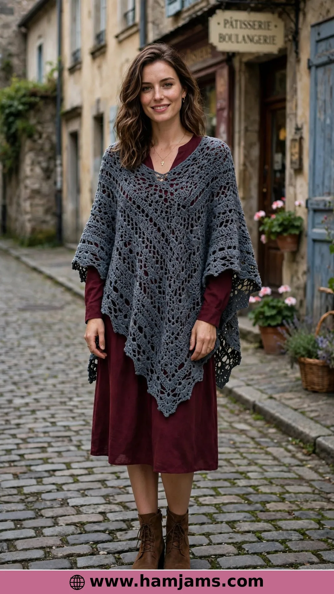 The Lace Poncho in Self-Striping Slate