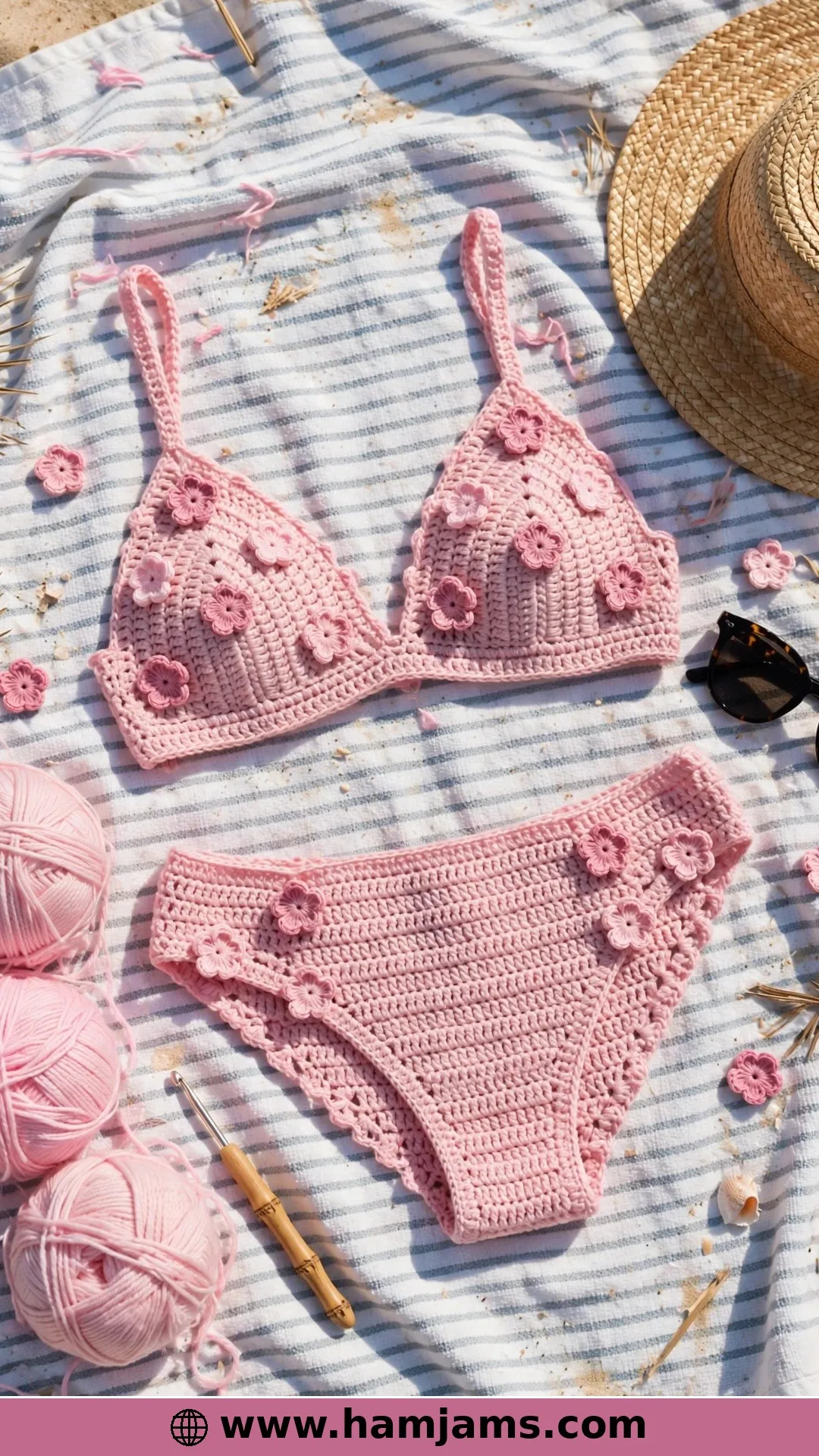 The Pink Bikini Sprinkled with Crochet Flowers