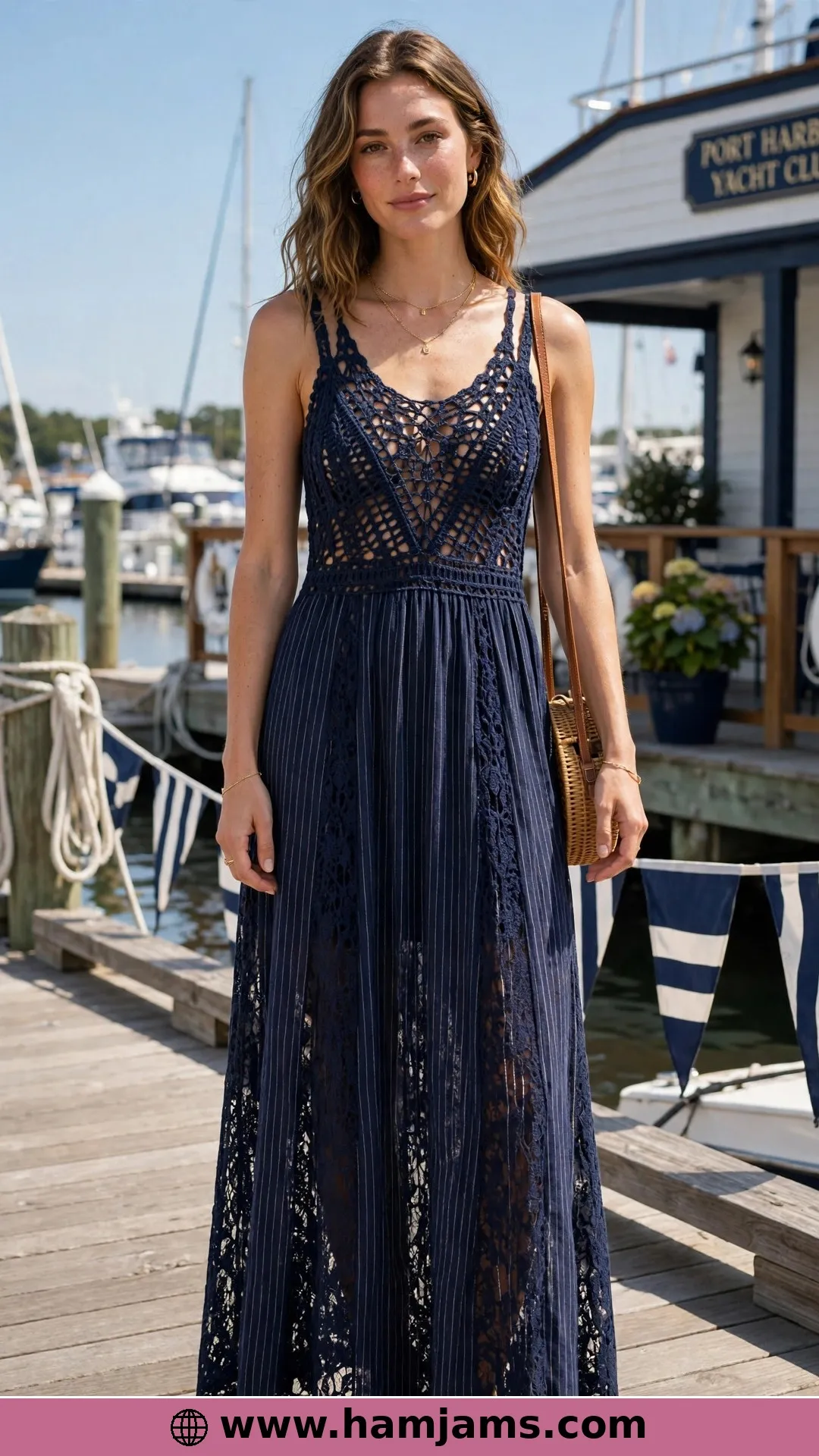 The Mesh Details Dress with the Pinstripe Skirt