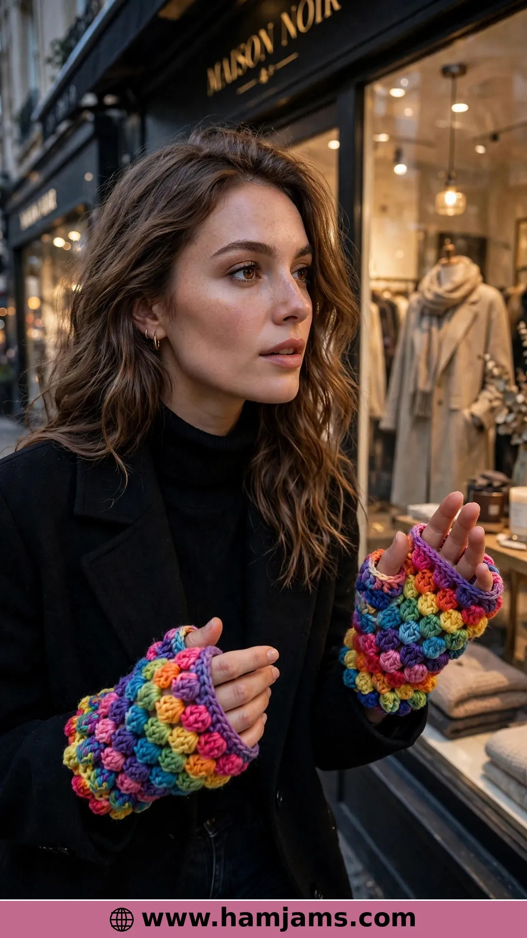 The Puff-Stitch Boutique Mitts in Rainbow Yarn