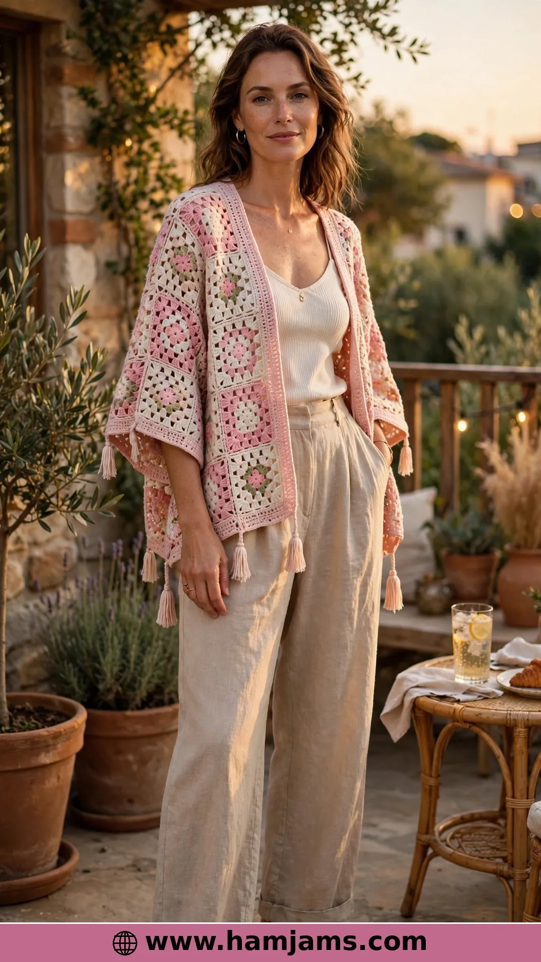 The Kimono Cardigan Blooming with Flower Squares