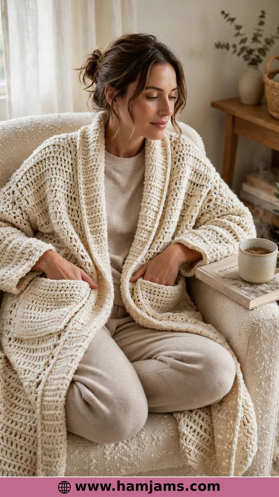 The Stay At Home Shawl with Tunisian Stitches and Pockets