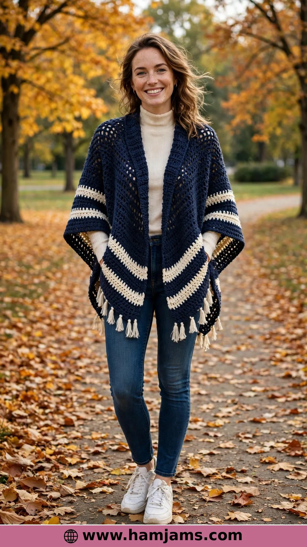 The Sporty Striped Poncho with Game-Day Energy