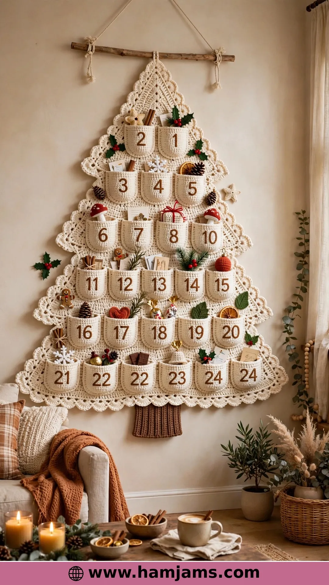 A Big Tree Panel With Pockets That Fit Real Treats