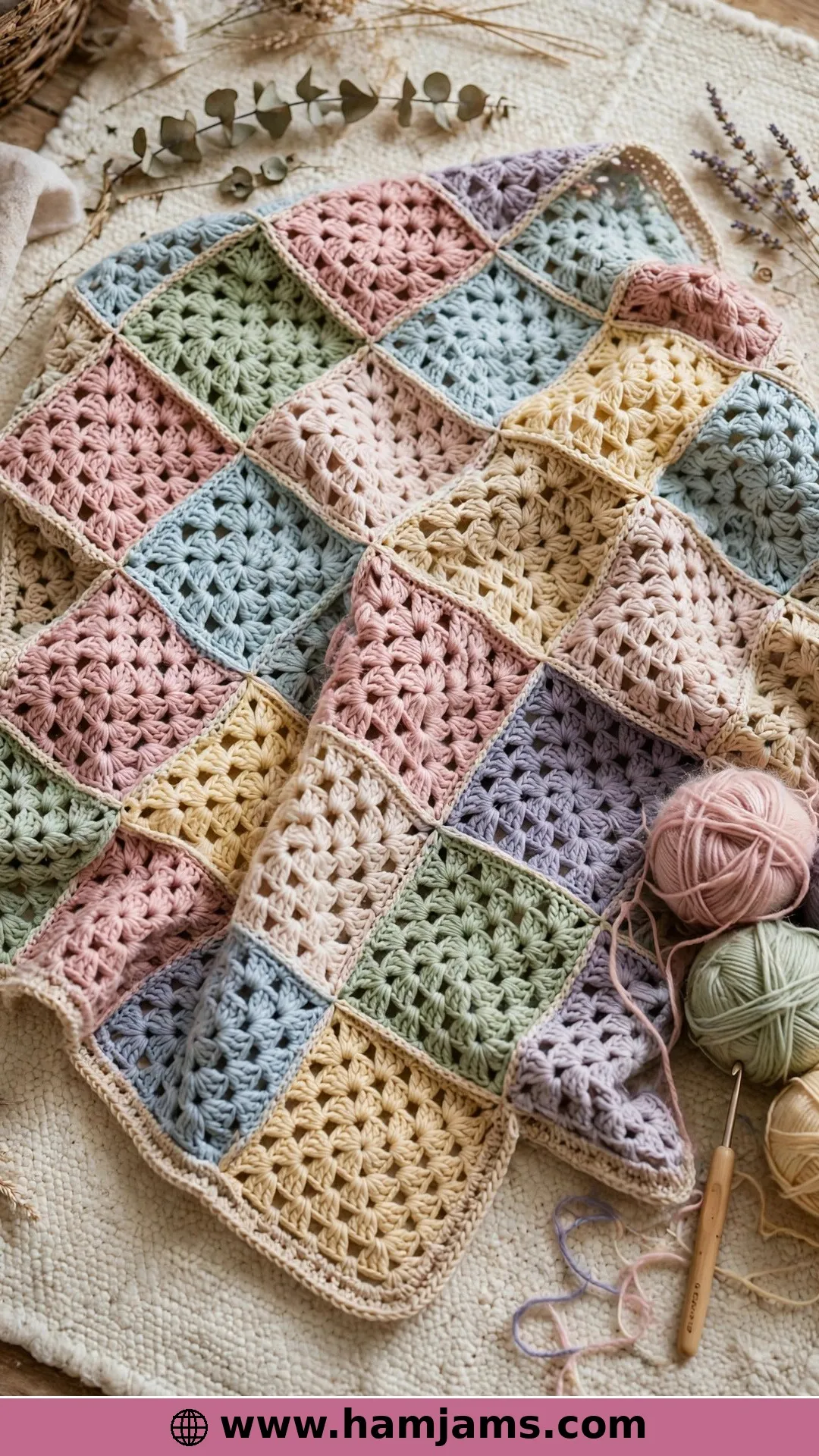 Fifty-Six Little Granny Squares in Farmhouse Colours
