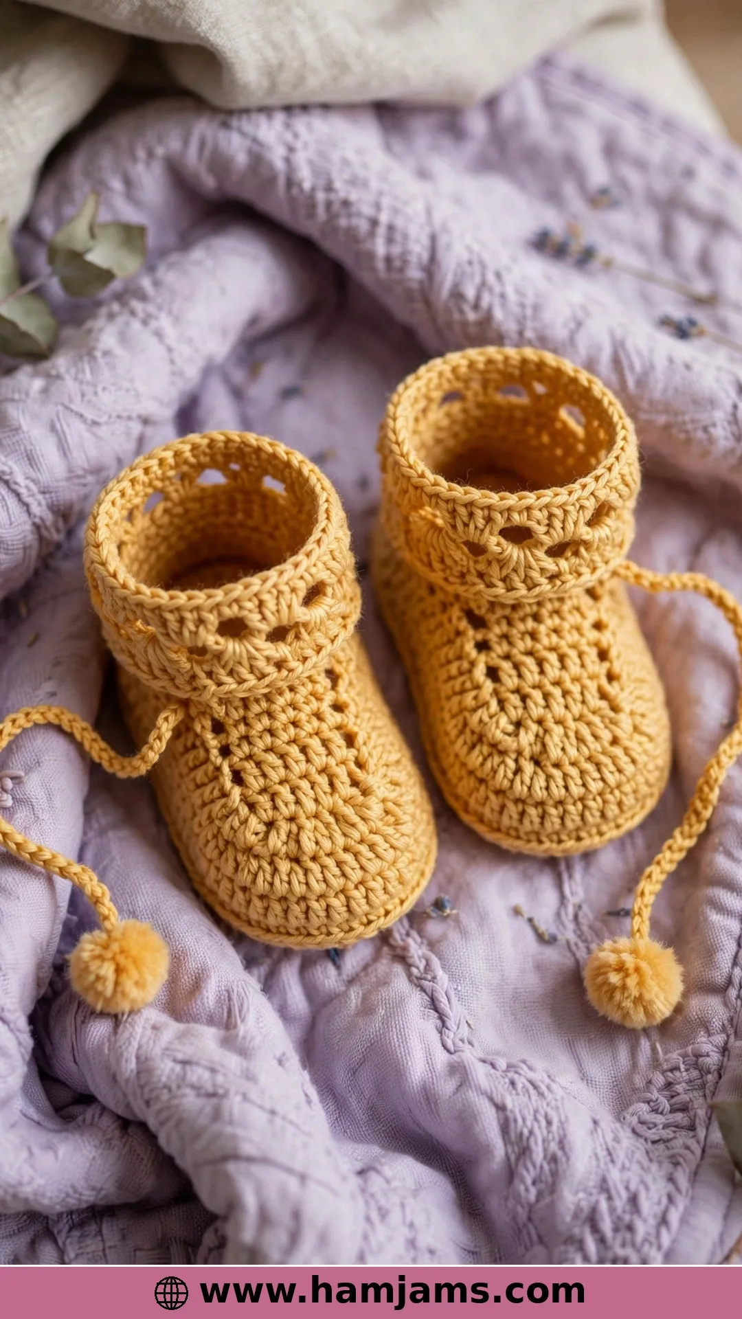 Eyelet-Cuff Booties With Pompom Ties