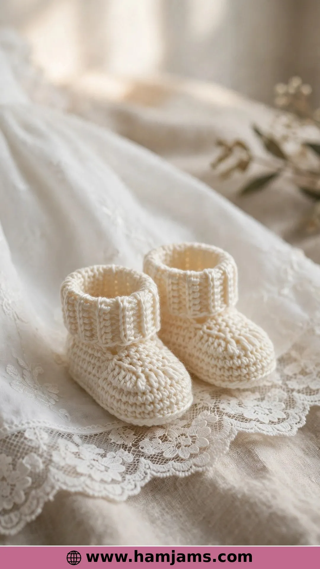 Newborn Booties With a Ribbed Post-Stitch Cuff