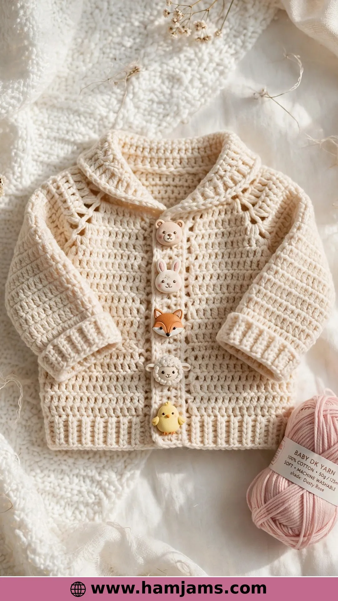 A First Cardigan With Animal Buttons