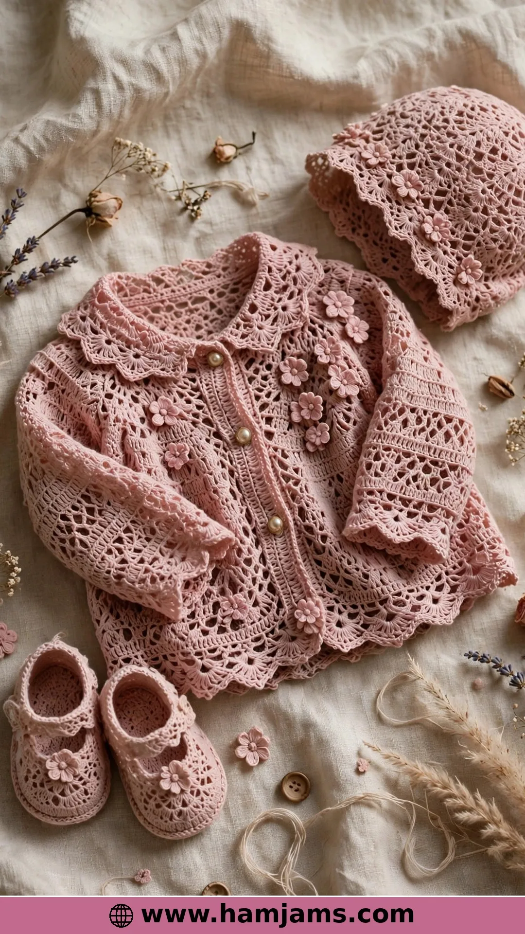 Old-Rose Lace With Little Crochet Flowers