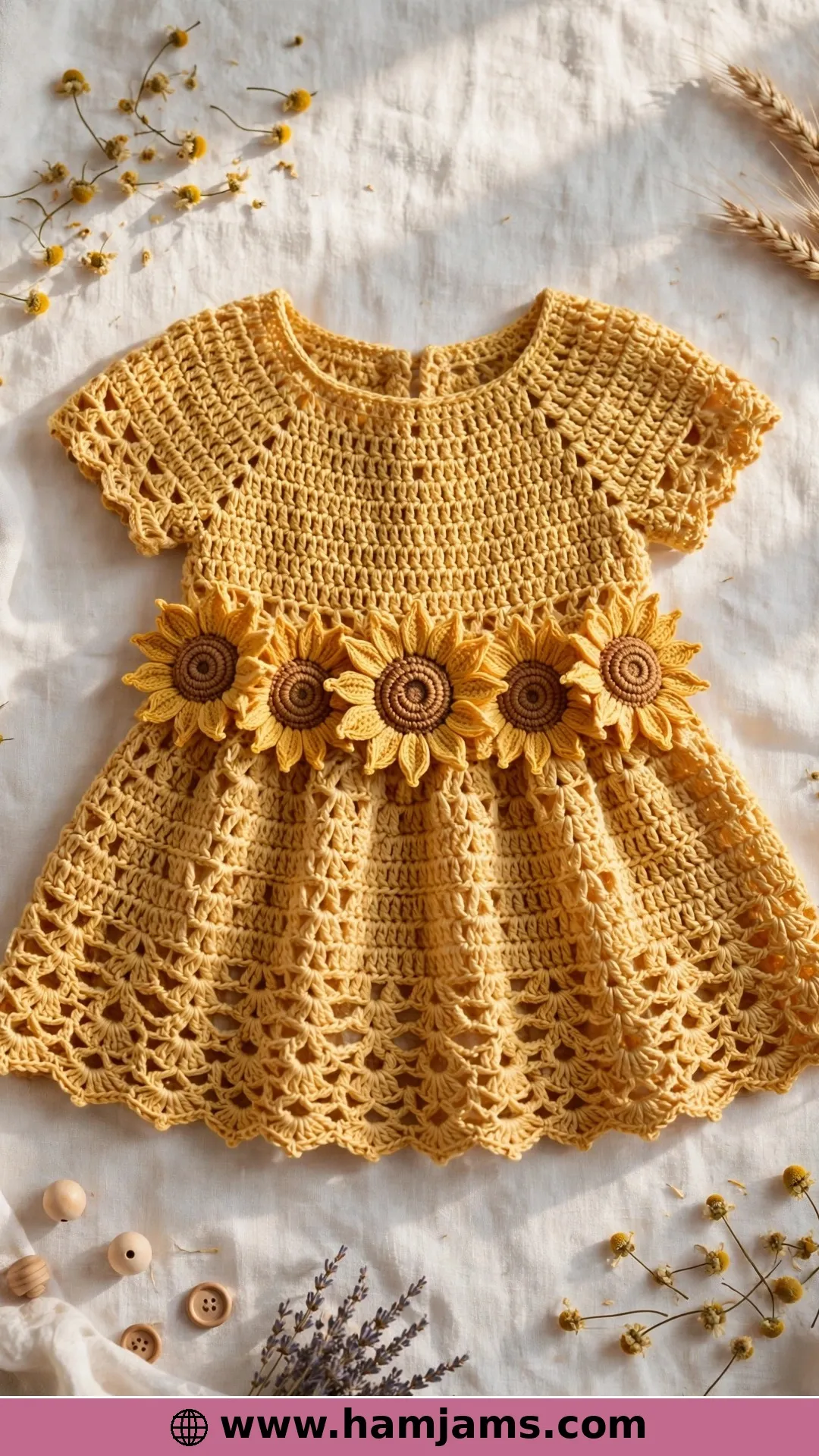 Three-Dimensional Sunflowers on a Golden Dress