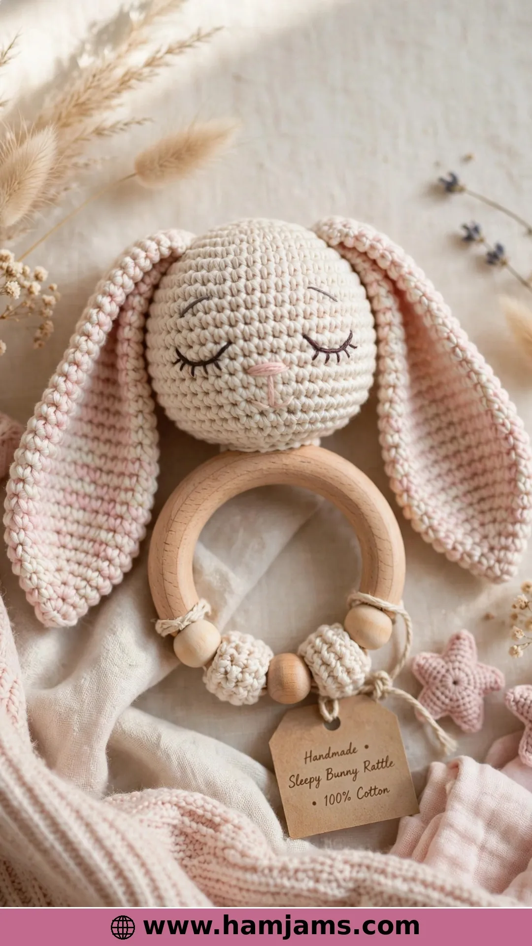 A Sleepy Bunny on a Wooden Ring