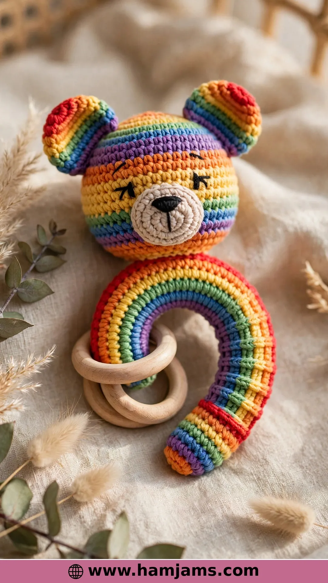 A Rainbow Bear With Rings That Slide and Click