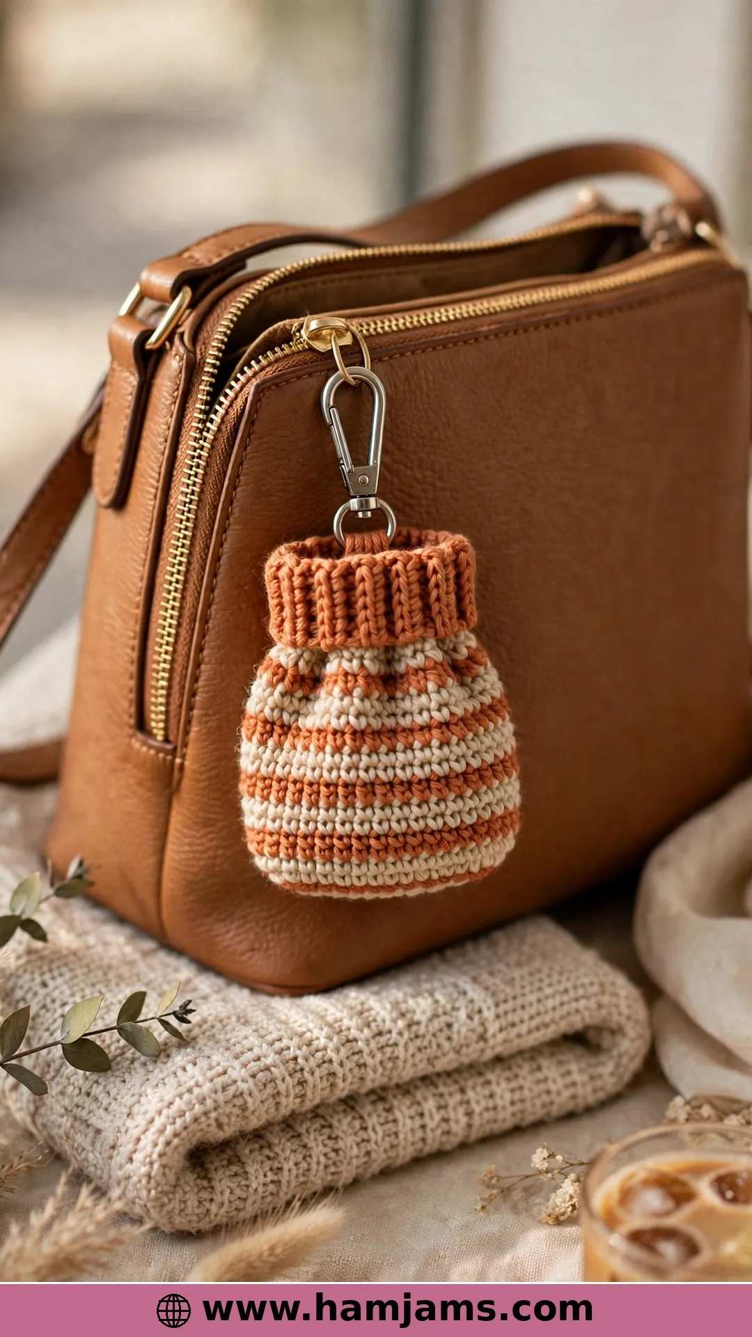 A Striped Keyring Pouch for Coins and Earbuds