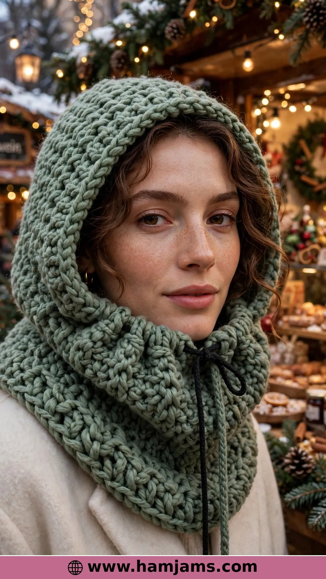 A Chunky Hooded Cowl With a Drawstring Face