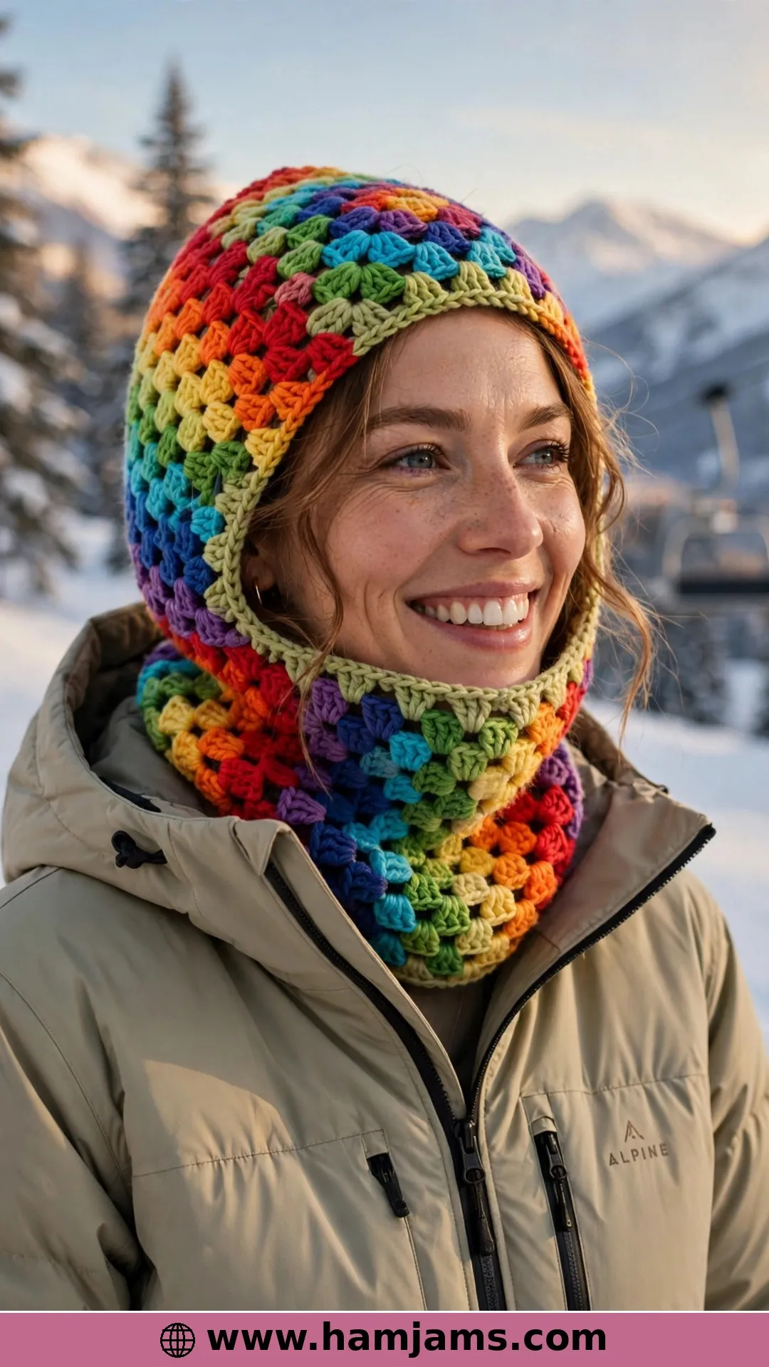 Eight Granny Squares Become a Ski Hood