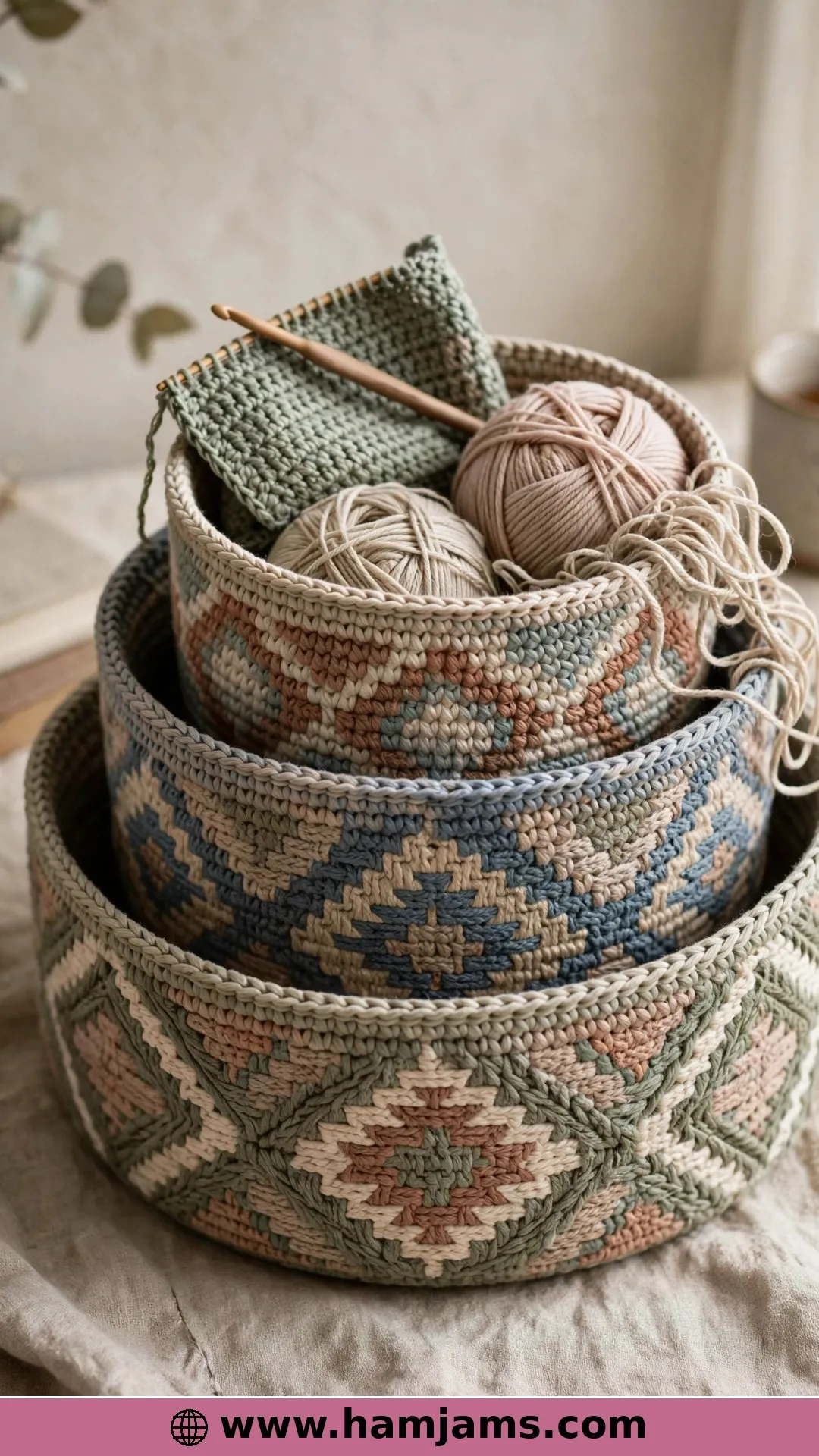 Geometric Tapestry Nesting Baskets