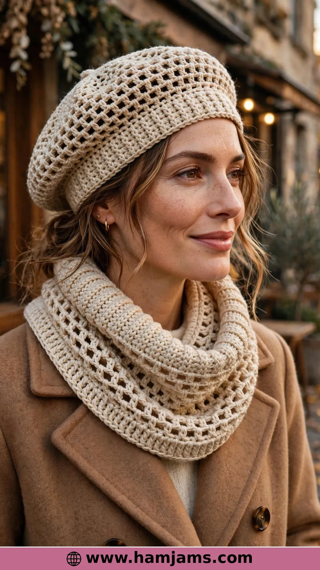 A Mesh-and-Solid Beret With a Matching Cowl