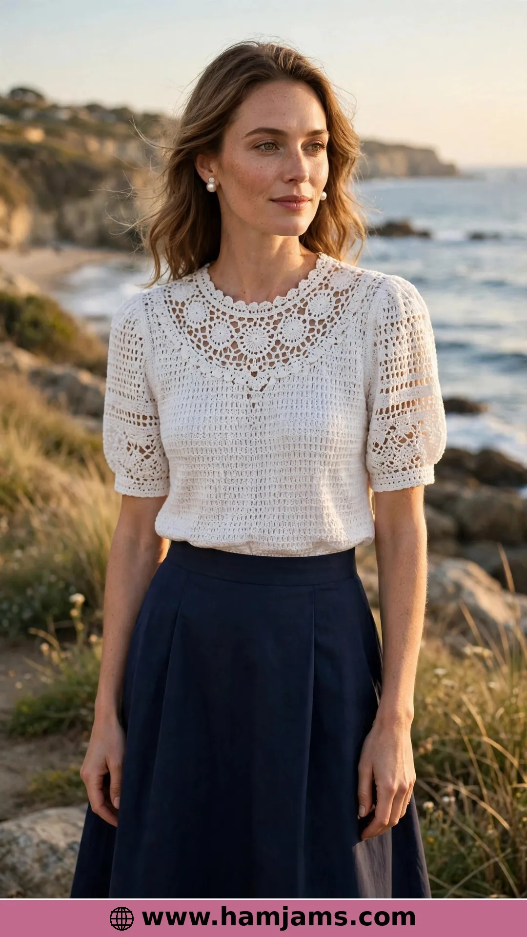 The Seashore Bliss Lace-Yoke Blouse