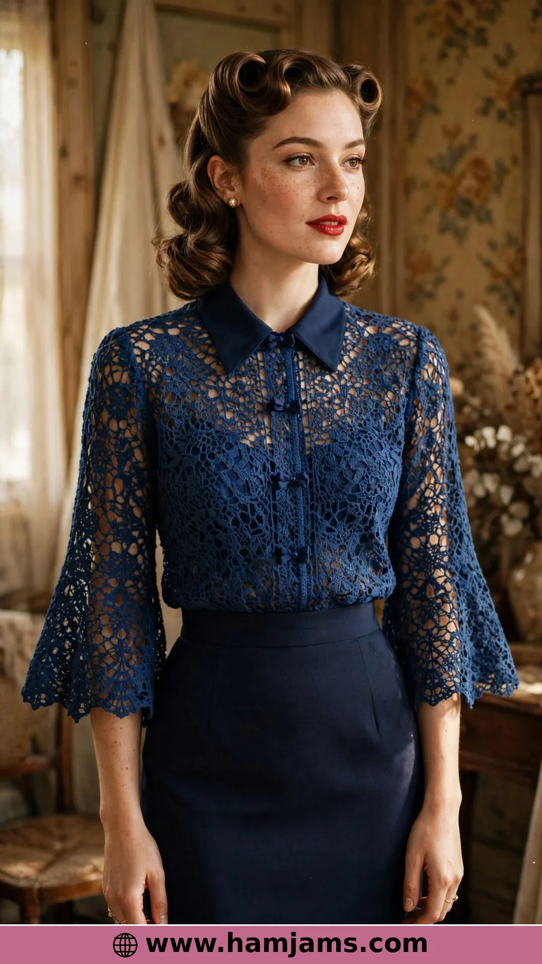 The Bell Lace Blouse with Contrast Collar