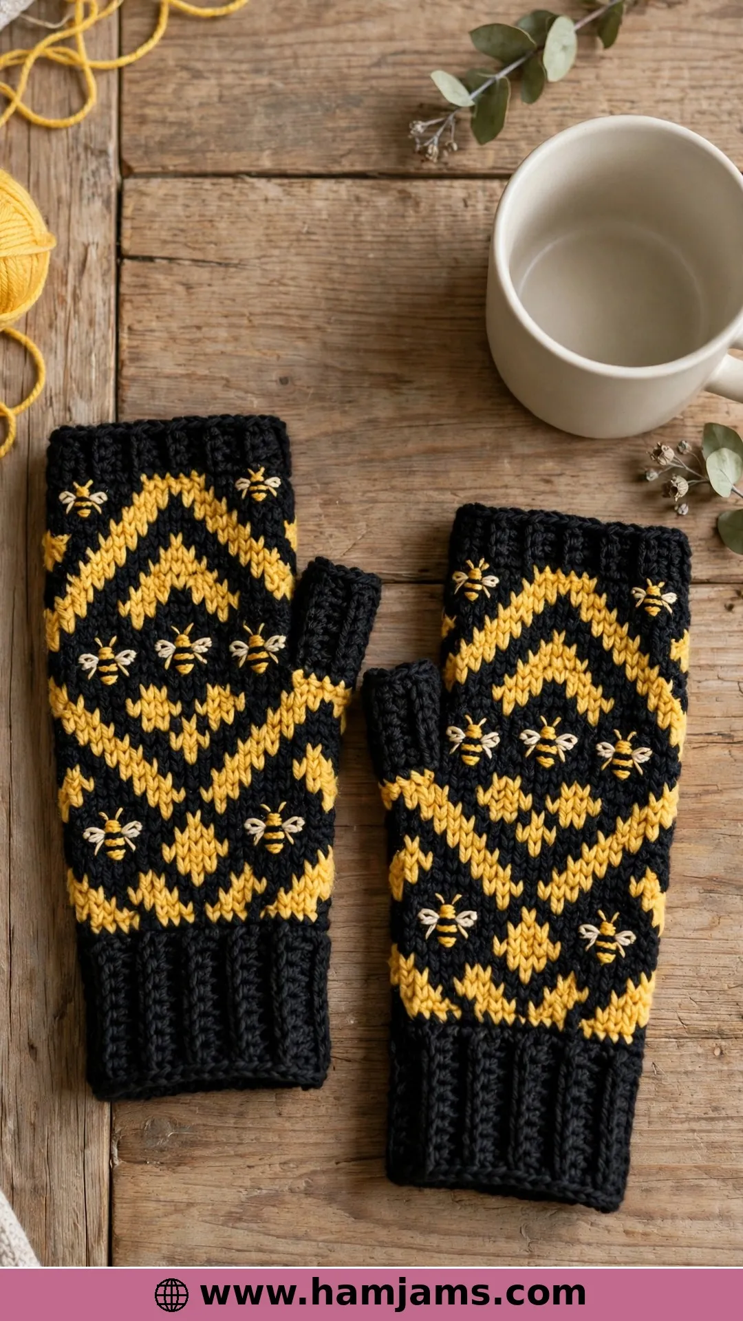 Fair Isle Mittens With a Bee Motif