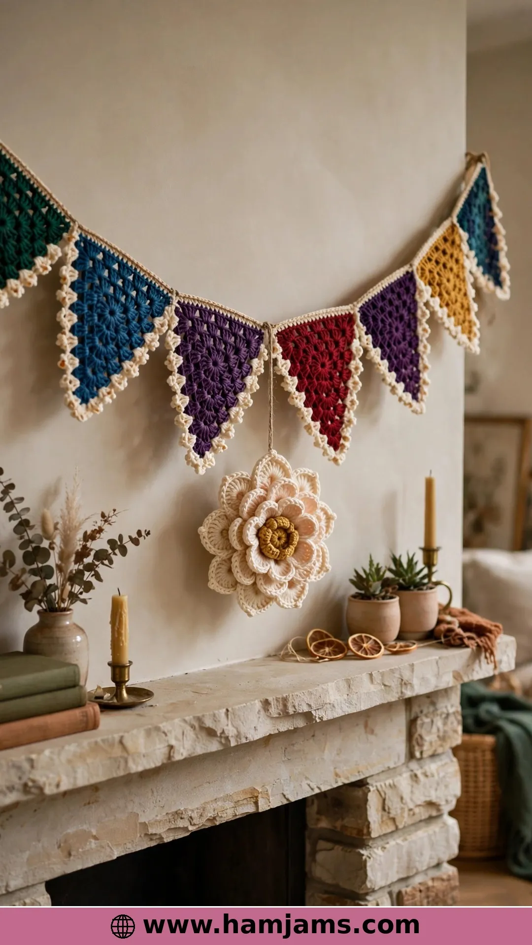 Granny Triangles With a Popcorn Edge and a Flower Pendant