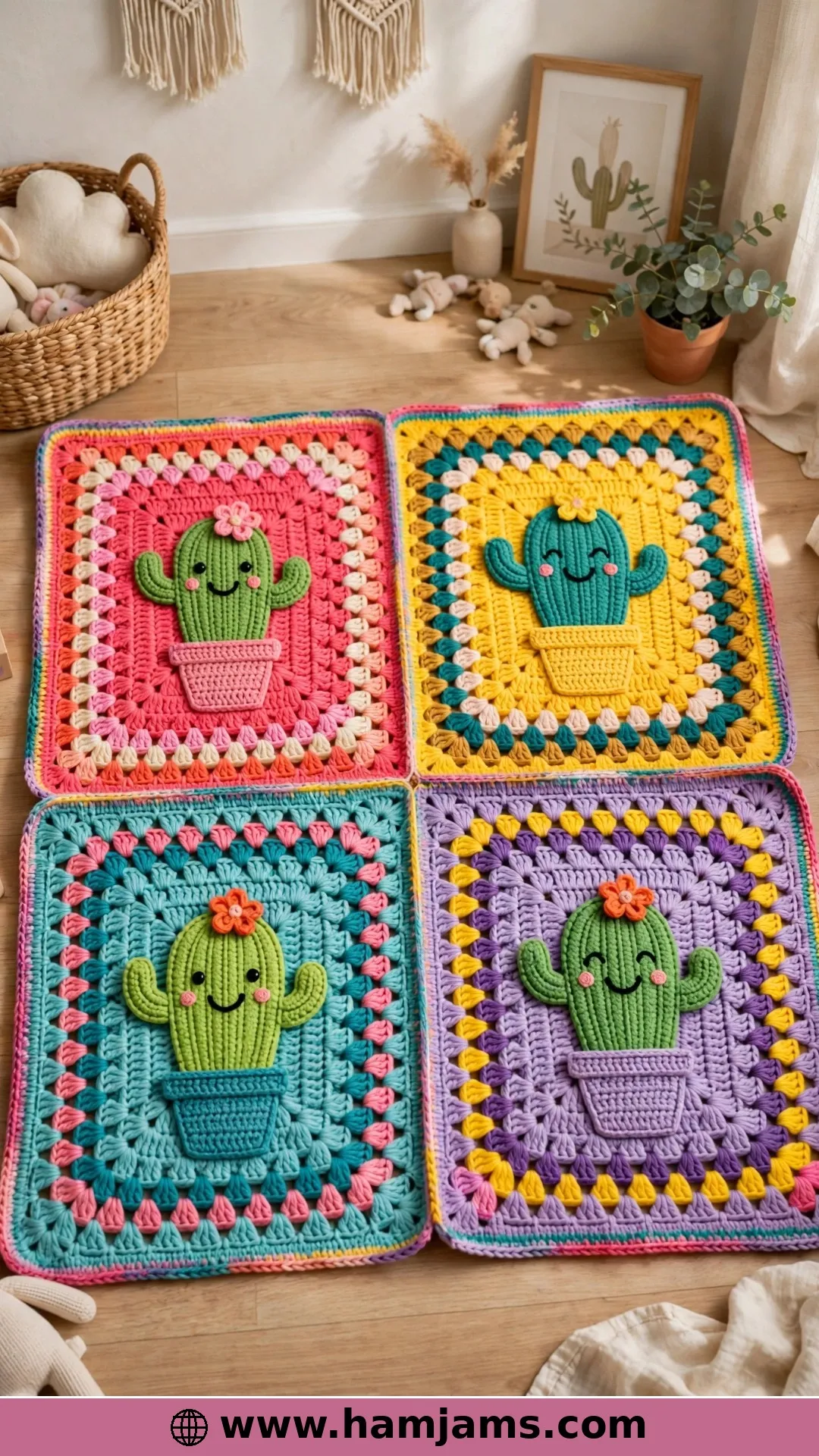 Four Cactus Panels, One Happy Baby Blanket