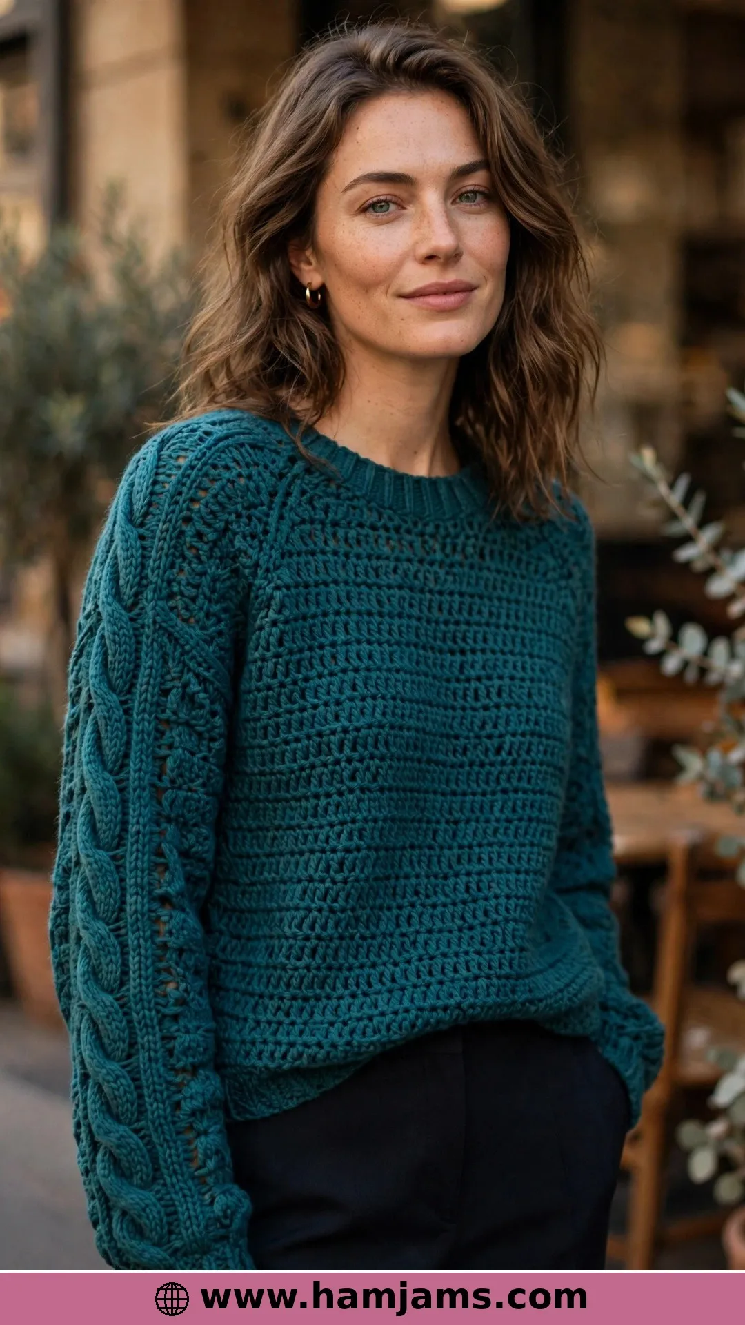 Cables Down the Sleeves in Peacock Teal