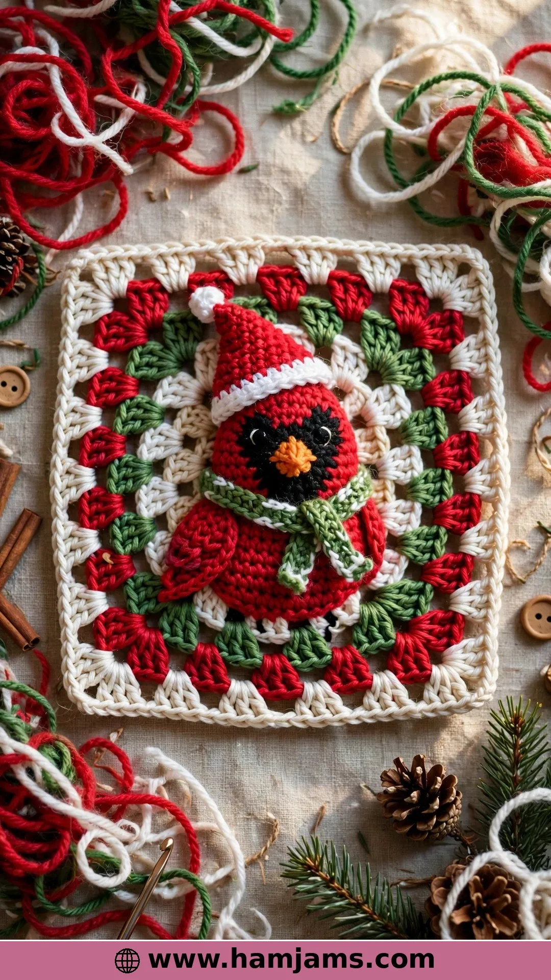A Granny-Square Chicken, Gone Christmassy