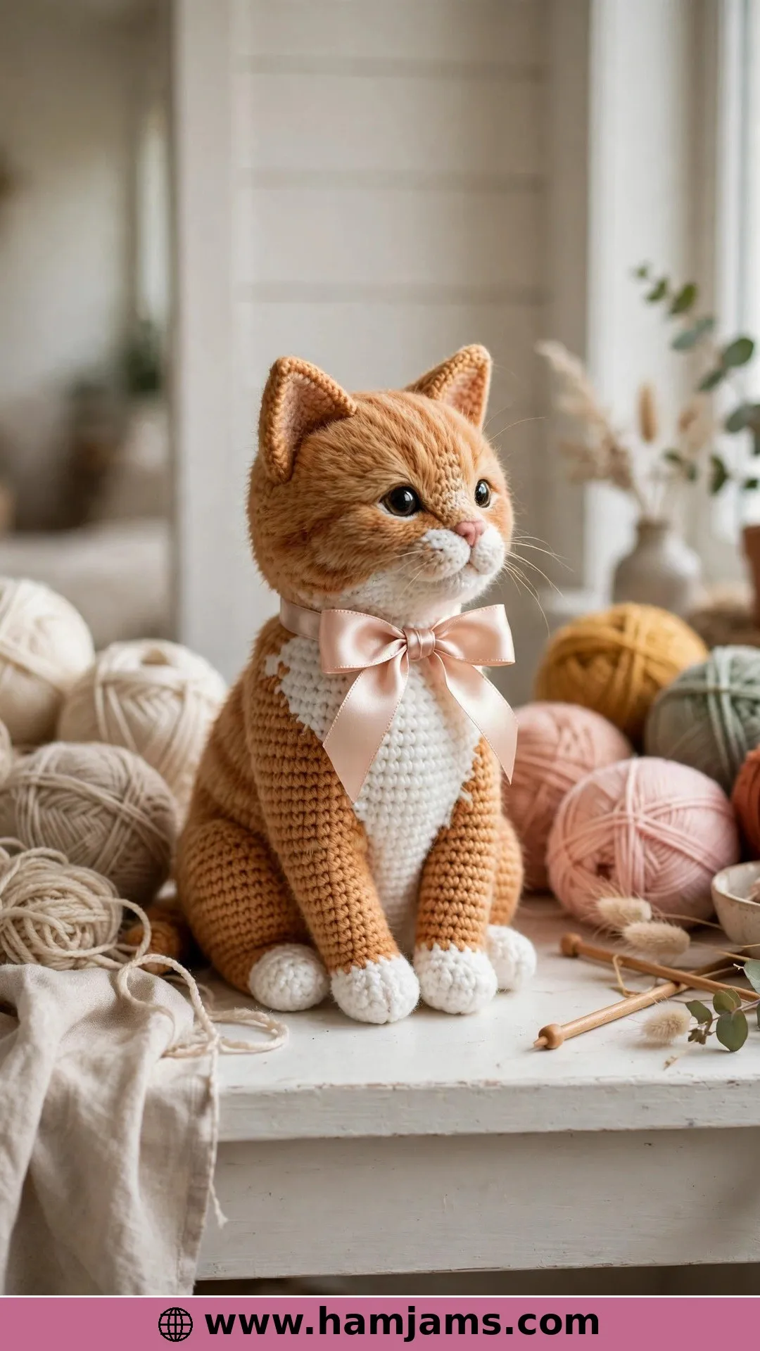 A Little Ginger Cat With a Ribbon