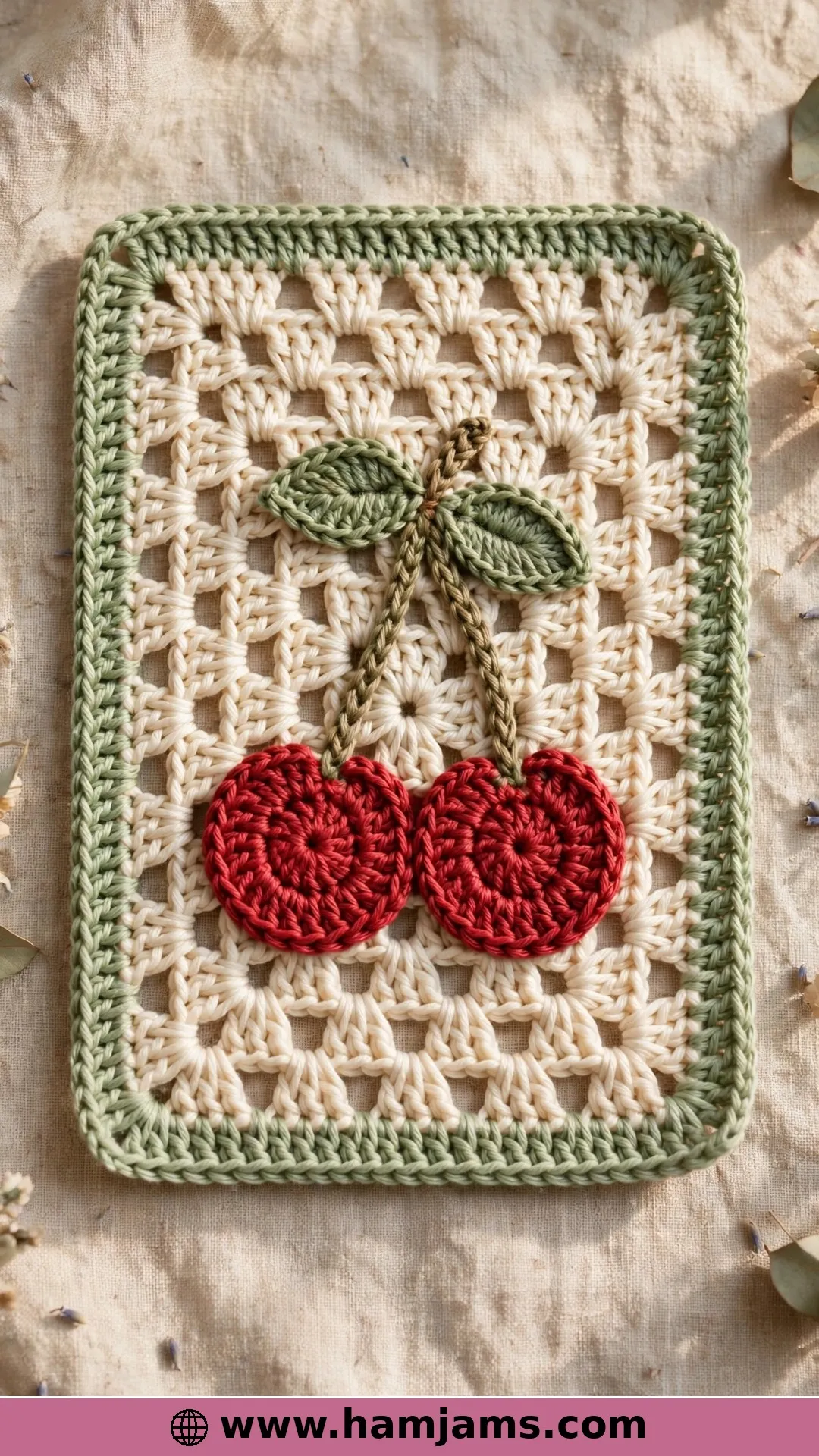 A Cherry Appliqué on a Granny Square