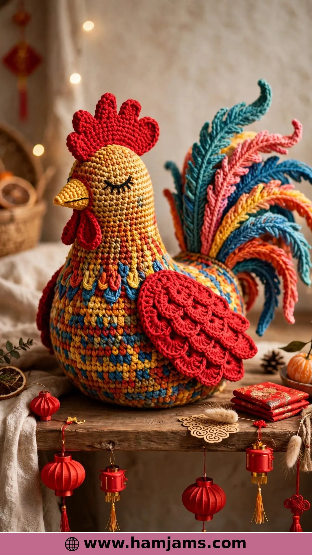 A Zodiac Rooster With an Embroidered Face
