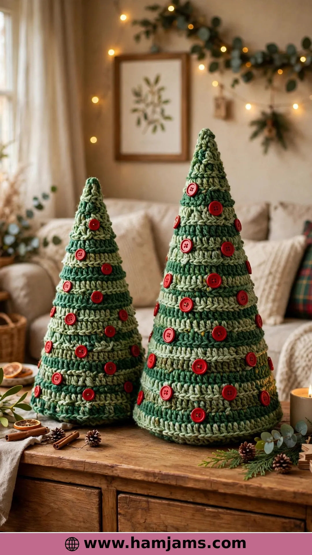 Two Button-Bright Tabletop Trees