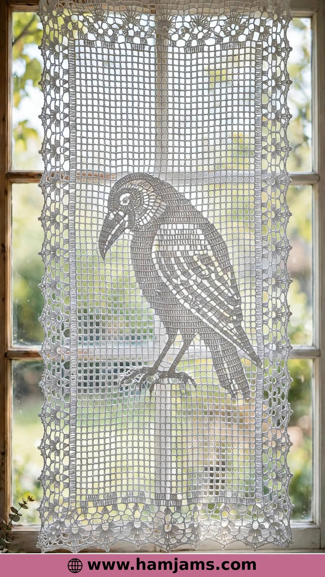 A Pensive Crow Curtain, Worked From a Chart